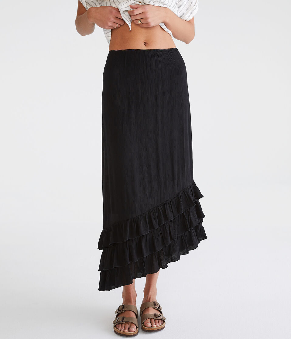 Ruffled Asymmetrical Midi Skirt