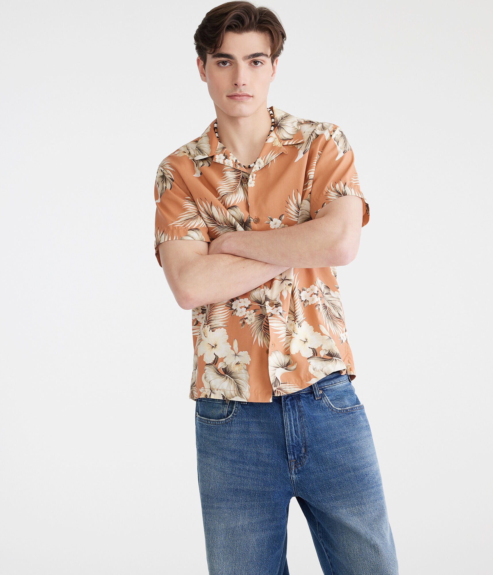 MOS DO NOT USE - Short Sleeve Tropical Floral Print Camp Shirt