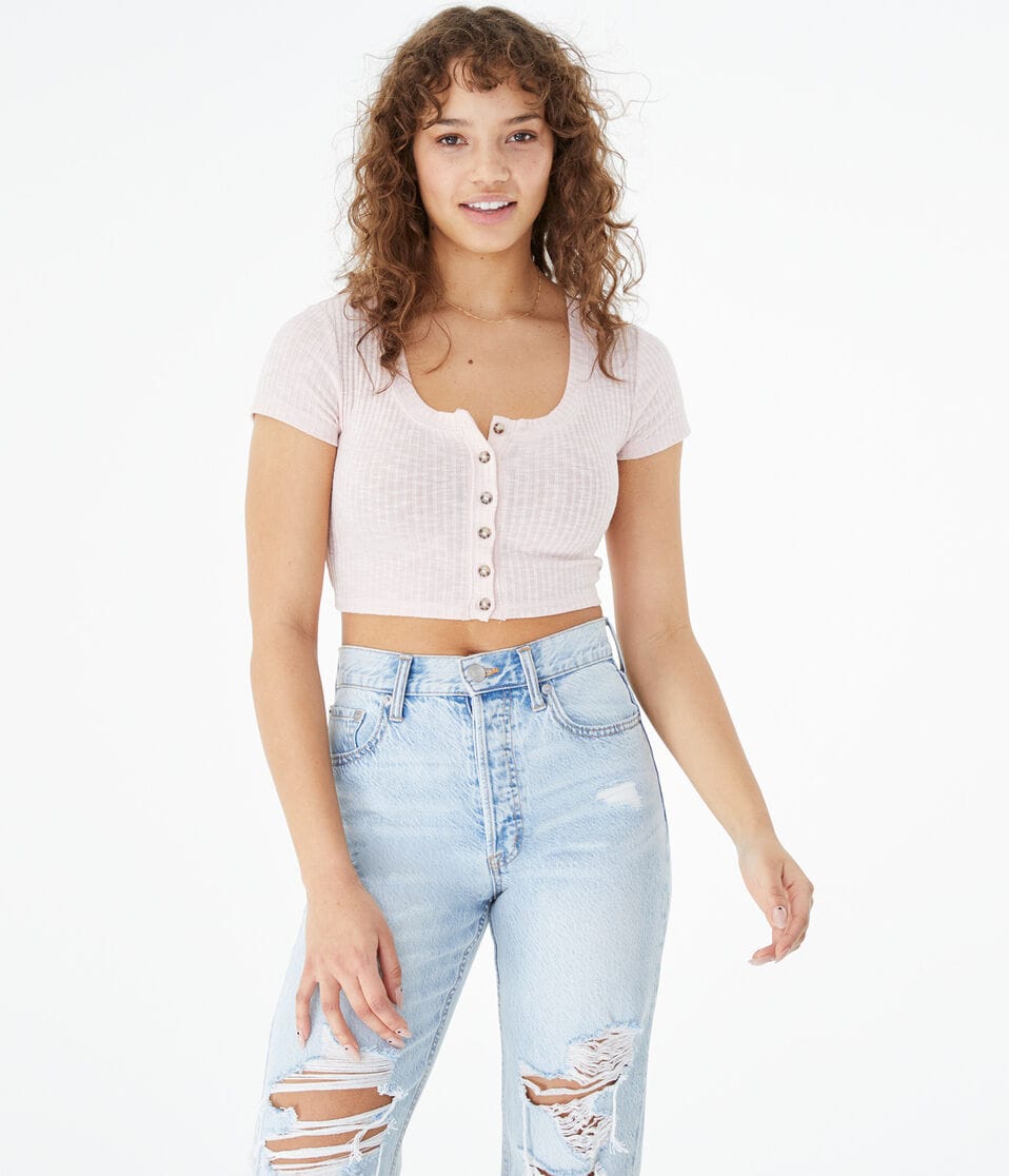 Button-Front Crop Top