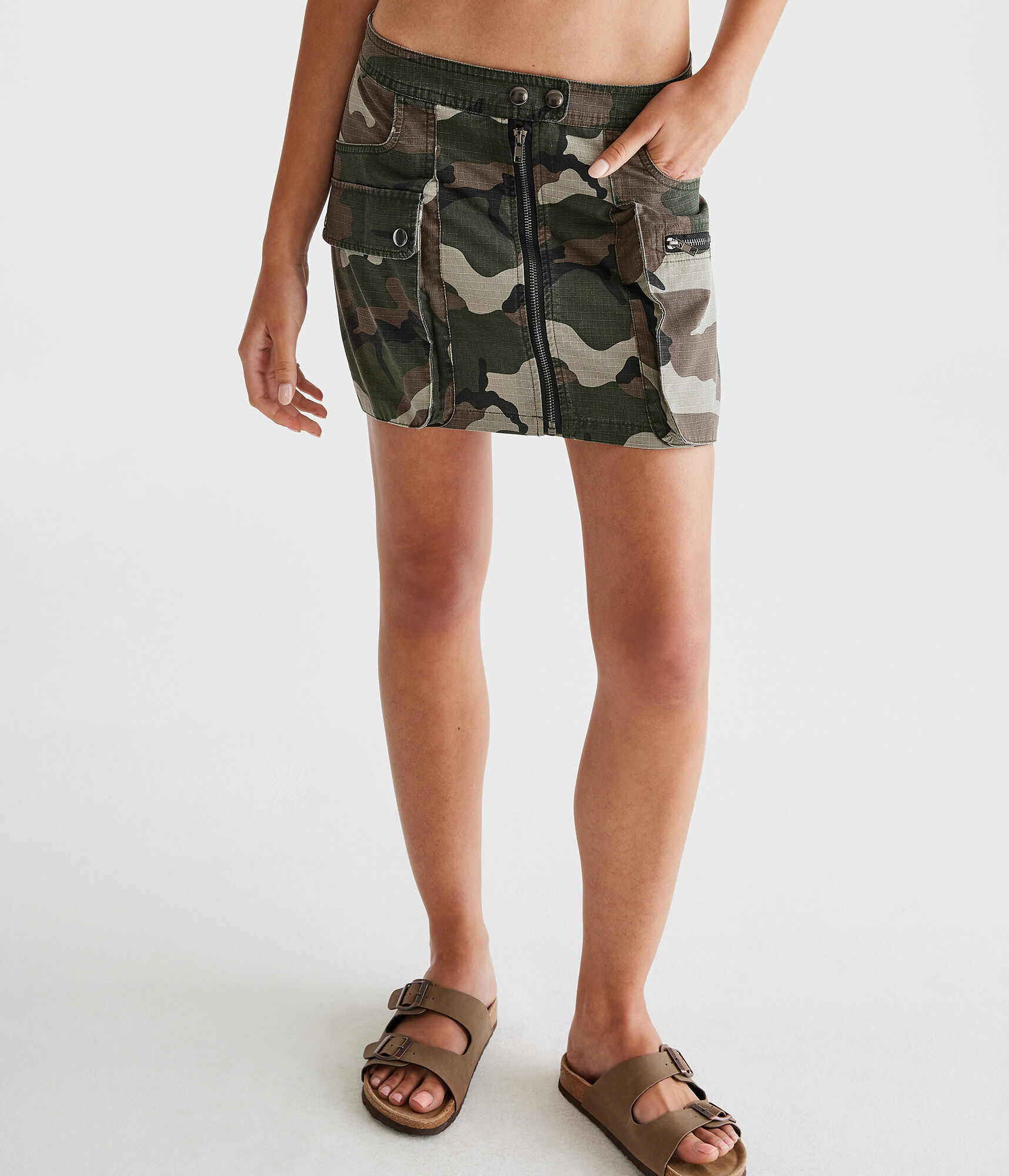 Ripstop Zip-Front Cargo Mini Skirt