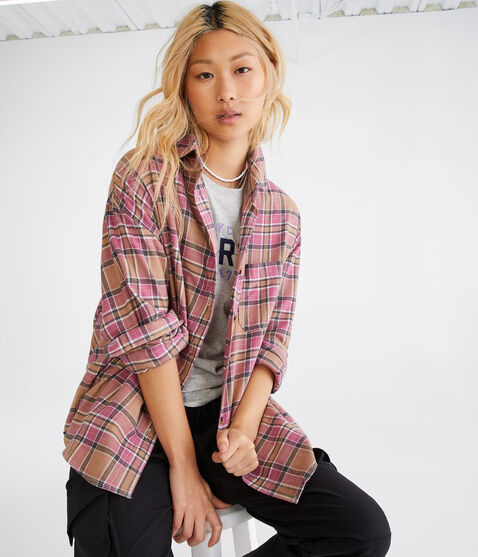 Long Sleeve Relaxed Plaid Flannel Shirt Long Sleeve Relaxed Plaid Flannel Shirt