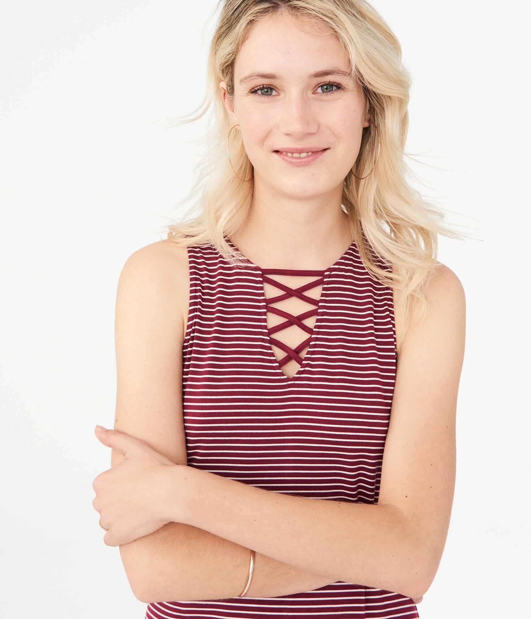 Striped Lace-Up Shift Dress