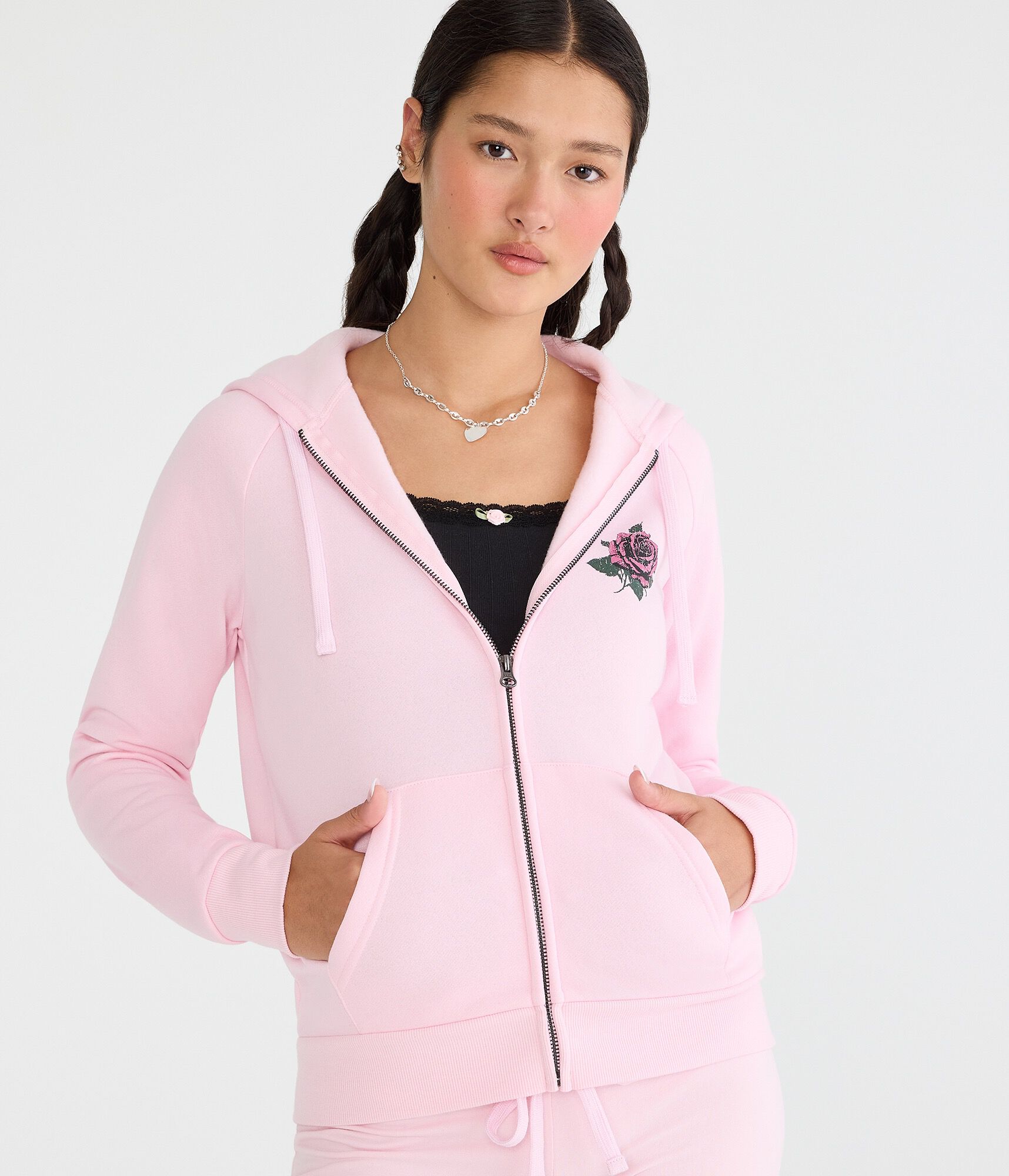Cloud Soft Rose Locket Full-Zip Hoodie