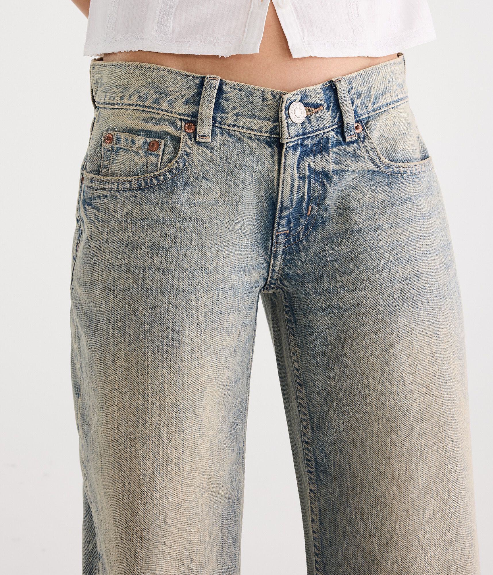 Super Low-Rise Baggy Wide Leg Rhinestone Jean