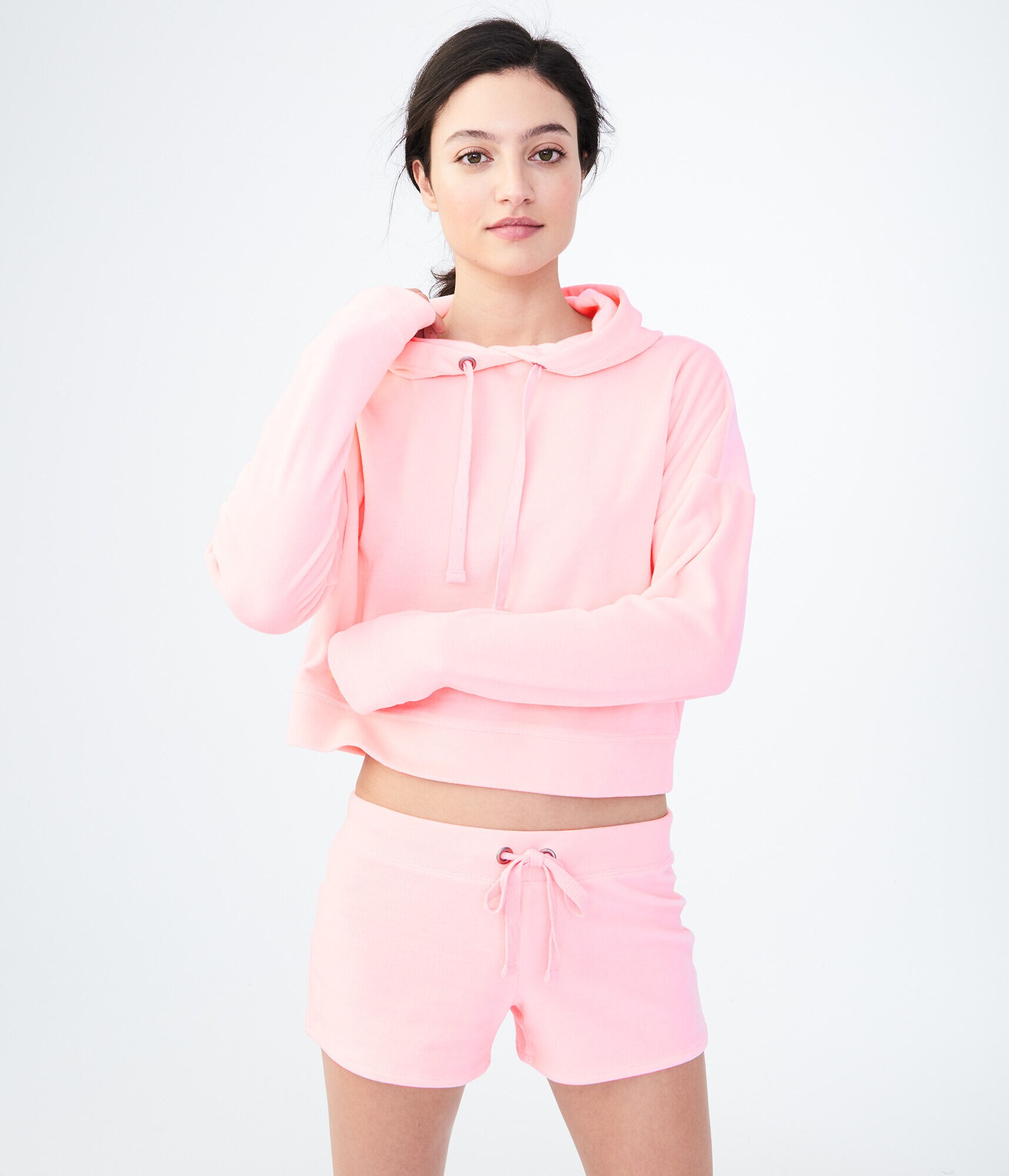 Heathered Velour Crop Pullover Hoodie