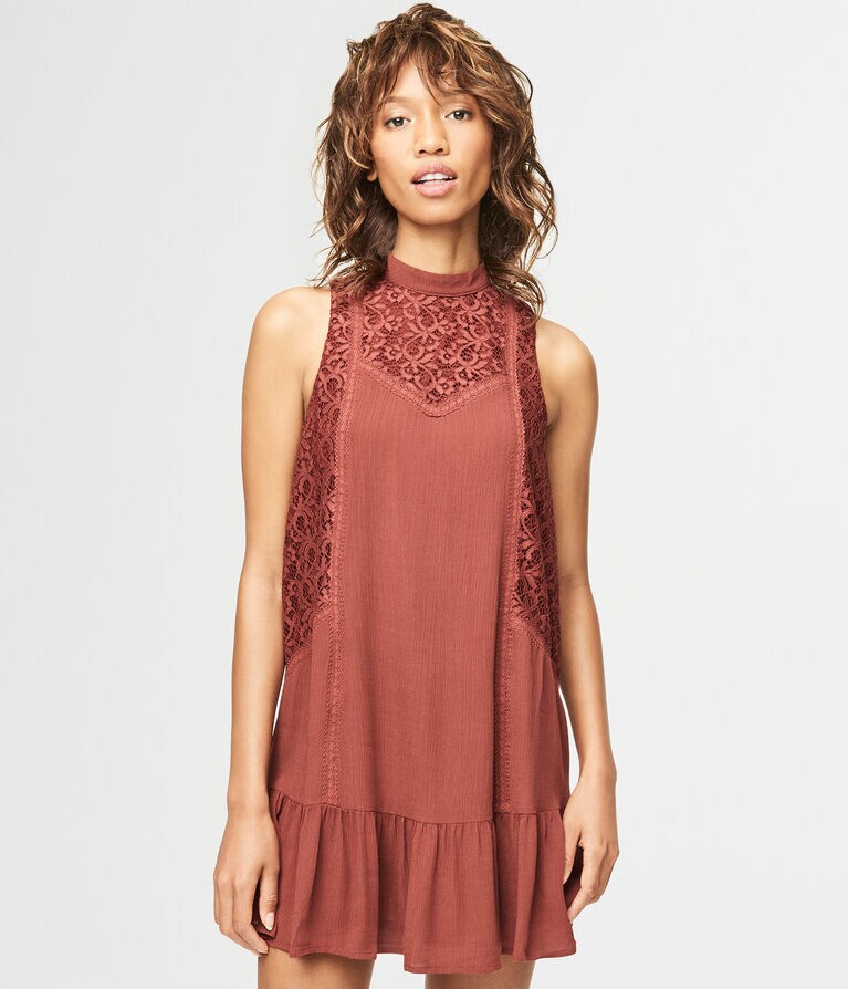 high neck lace shift dress Aqua Women's Mock Neck Lace Shift Dress - Exclusive - Black