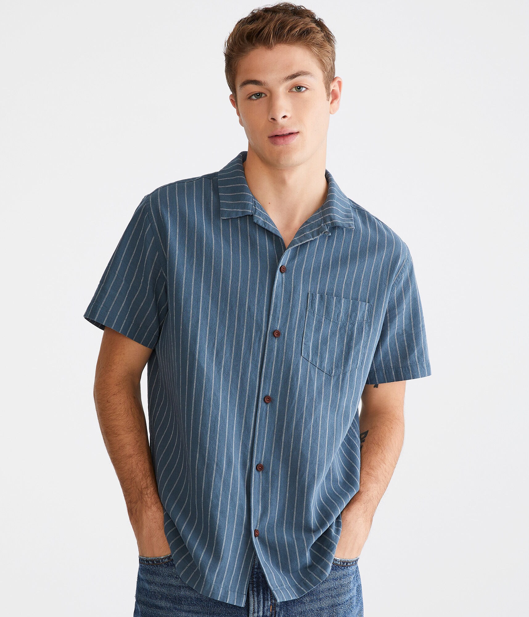 Vertical Stripe Hemp Oxford Shirt