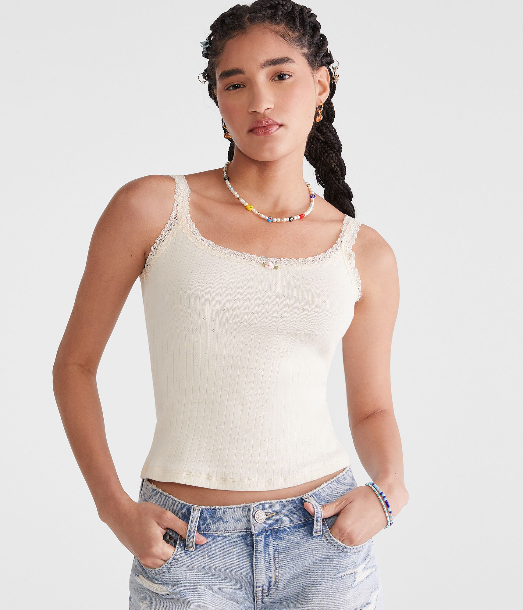 Pointelle Lace-Trim Cami