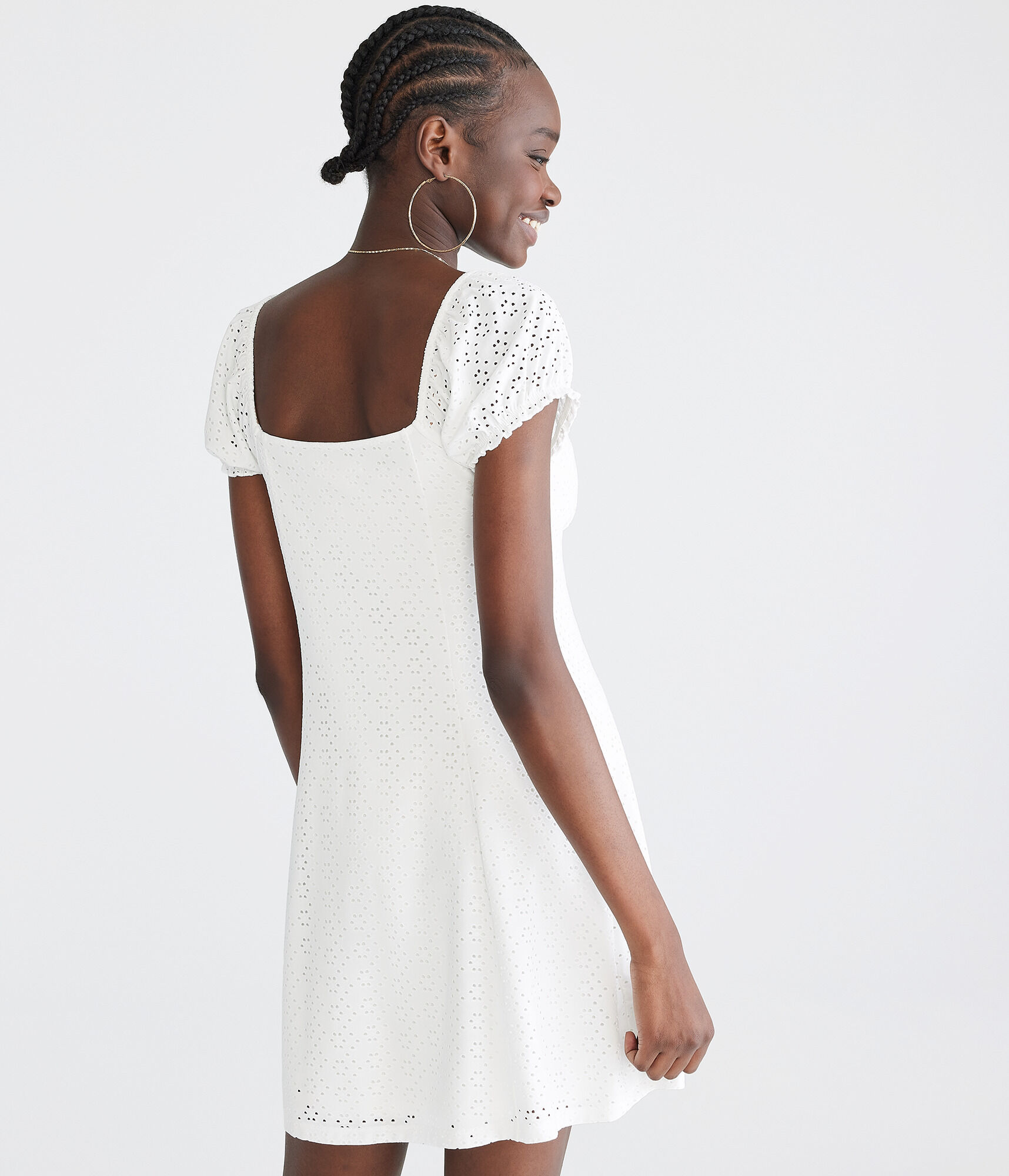 Solid Scoop-Neck Eyelet Fit &amp; Flare Dress