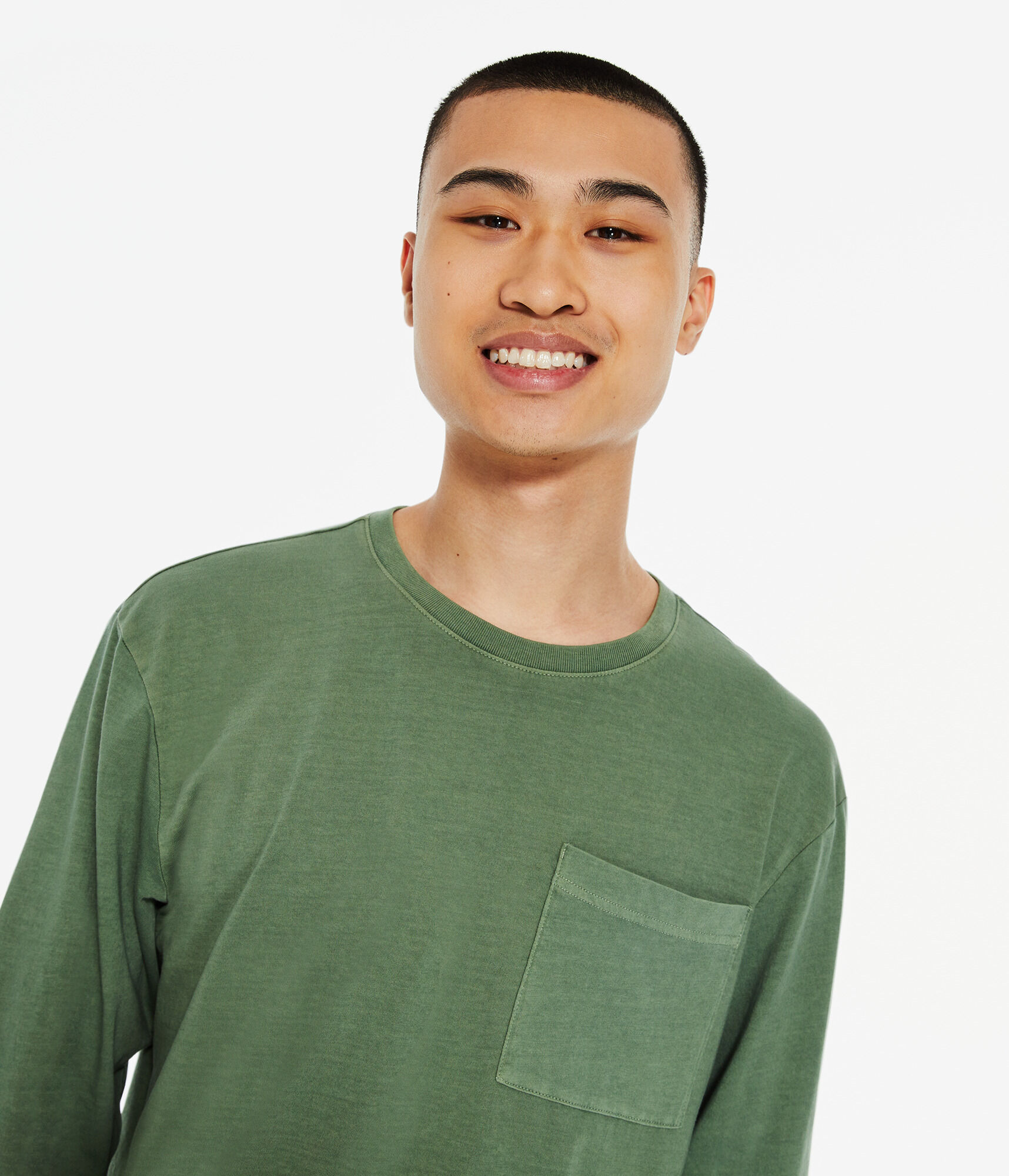 Long Sleeve Washed Pocket Crew Tee