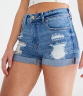 Seriously Stretchy High-Rise Denim Midi Shorts