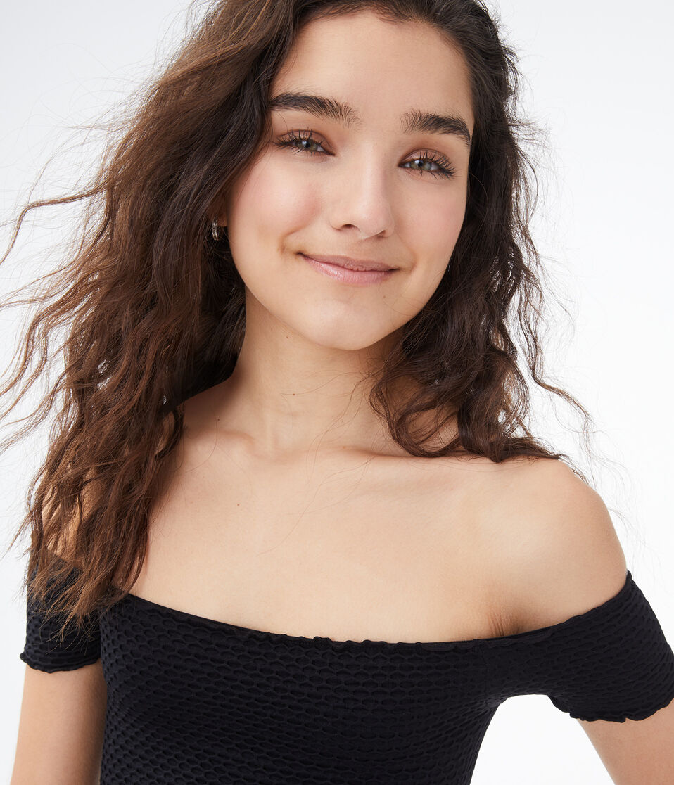 Seamless Smocked Off-The-Shoulder Crop Top