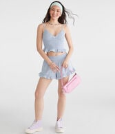 Eyelet Smocked V-Neck Crop Top