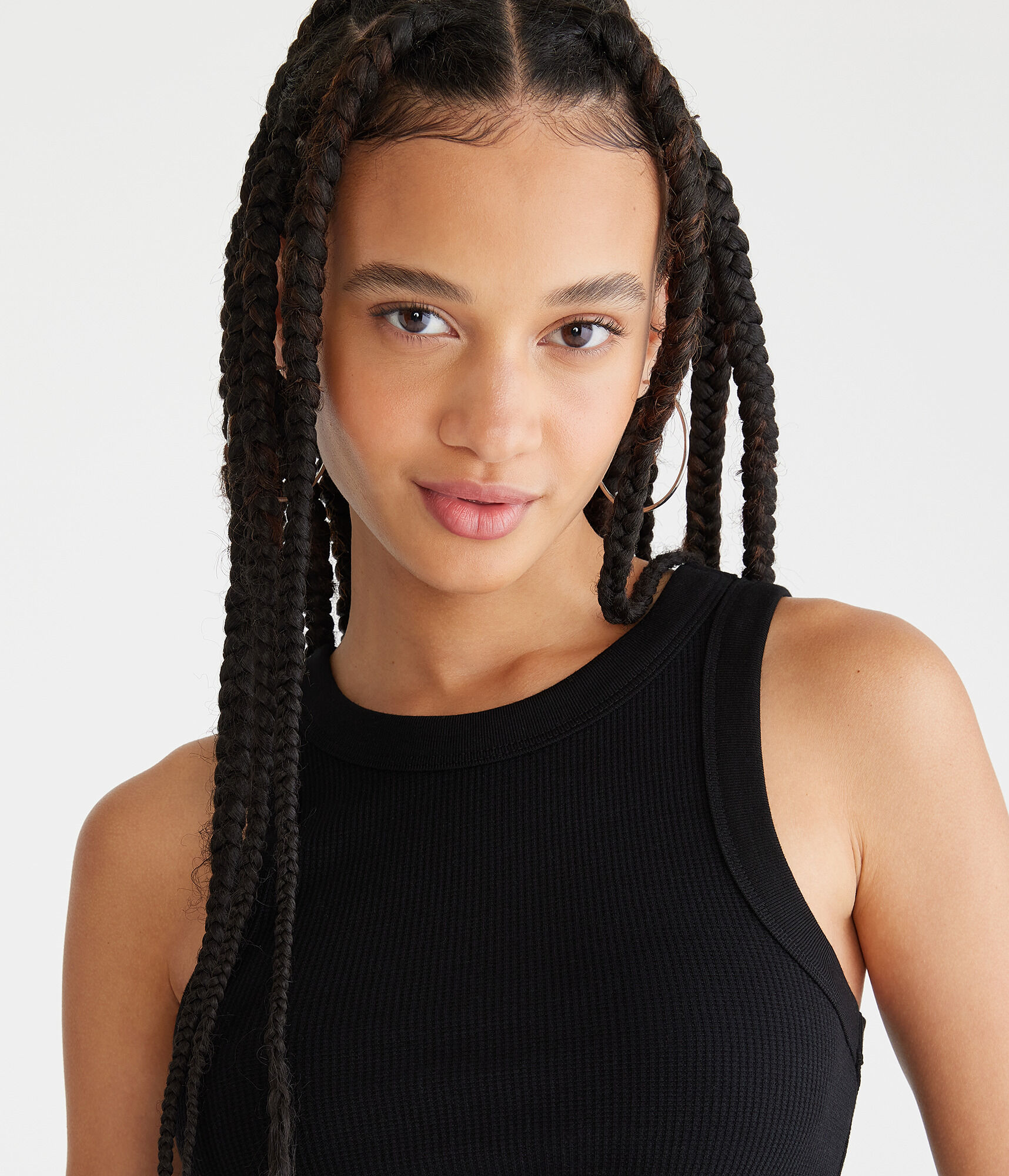 High-Neck Cropped Waffle Tank