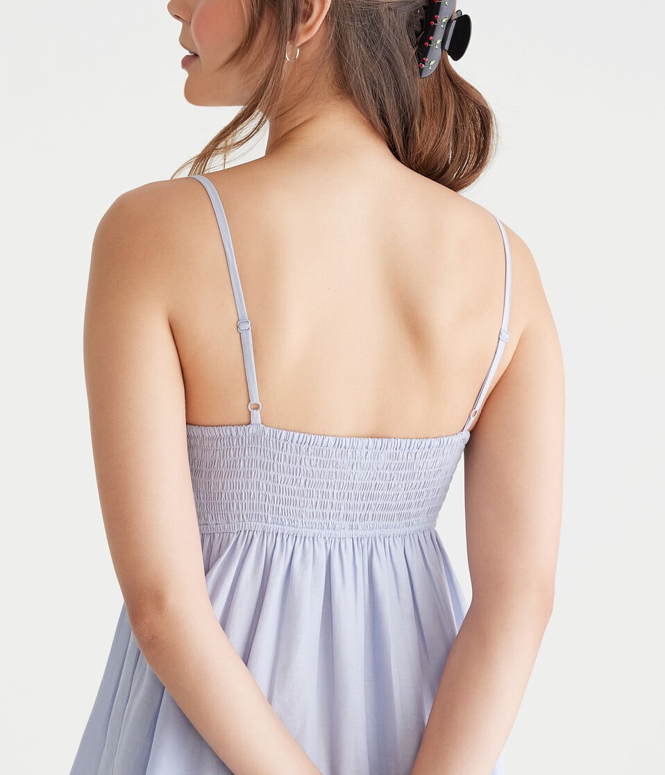 Solid V-Neck Lace-Trim Babydoll Dress