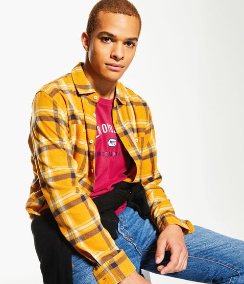 Long Sleeve Relaxed Washed Plaid Flannel Shirt