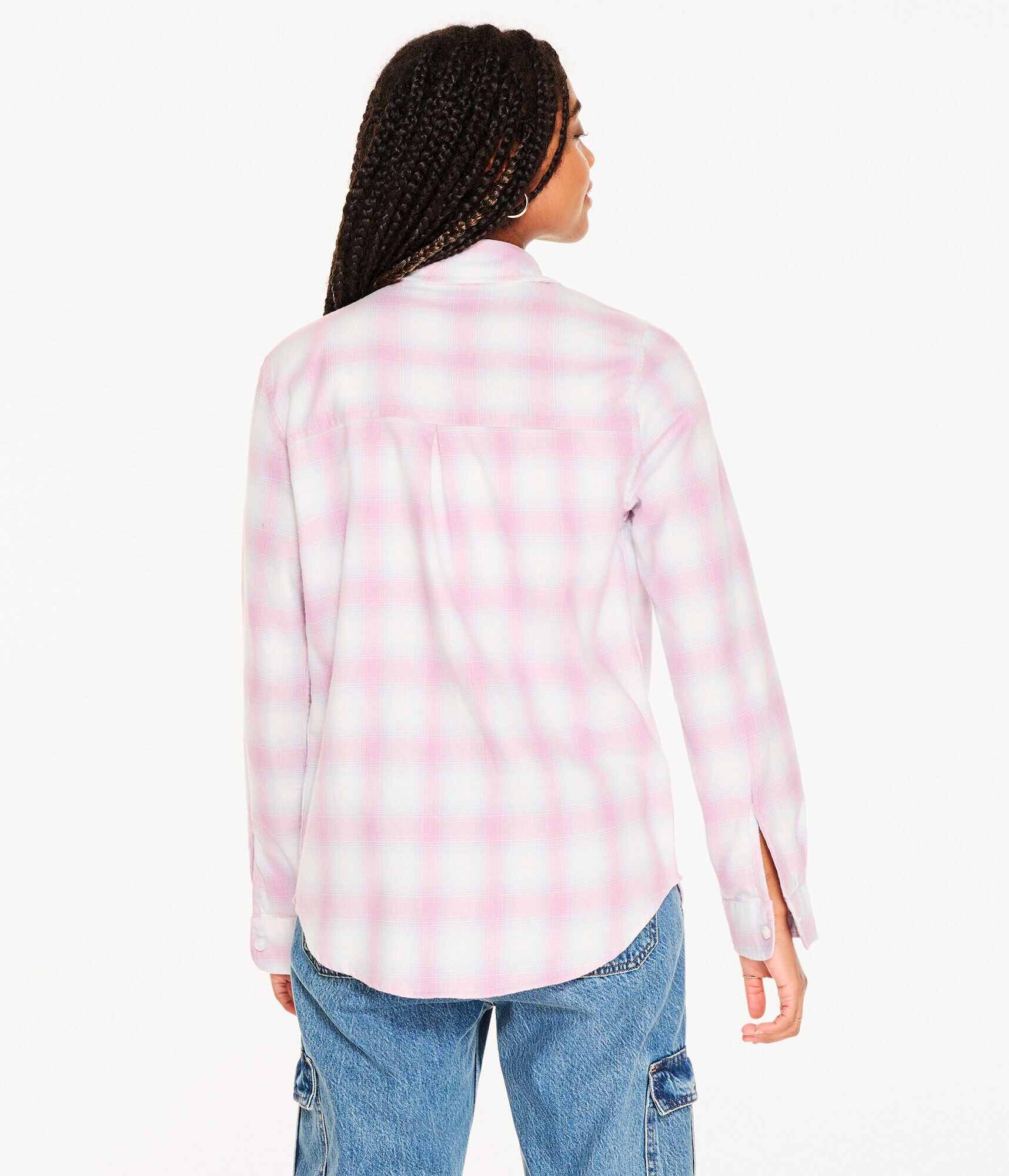 Long Sleeve Oversized Plaid Flannel Button-Down Shirt