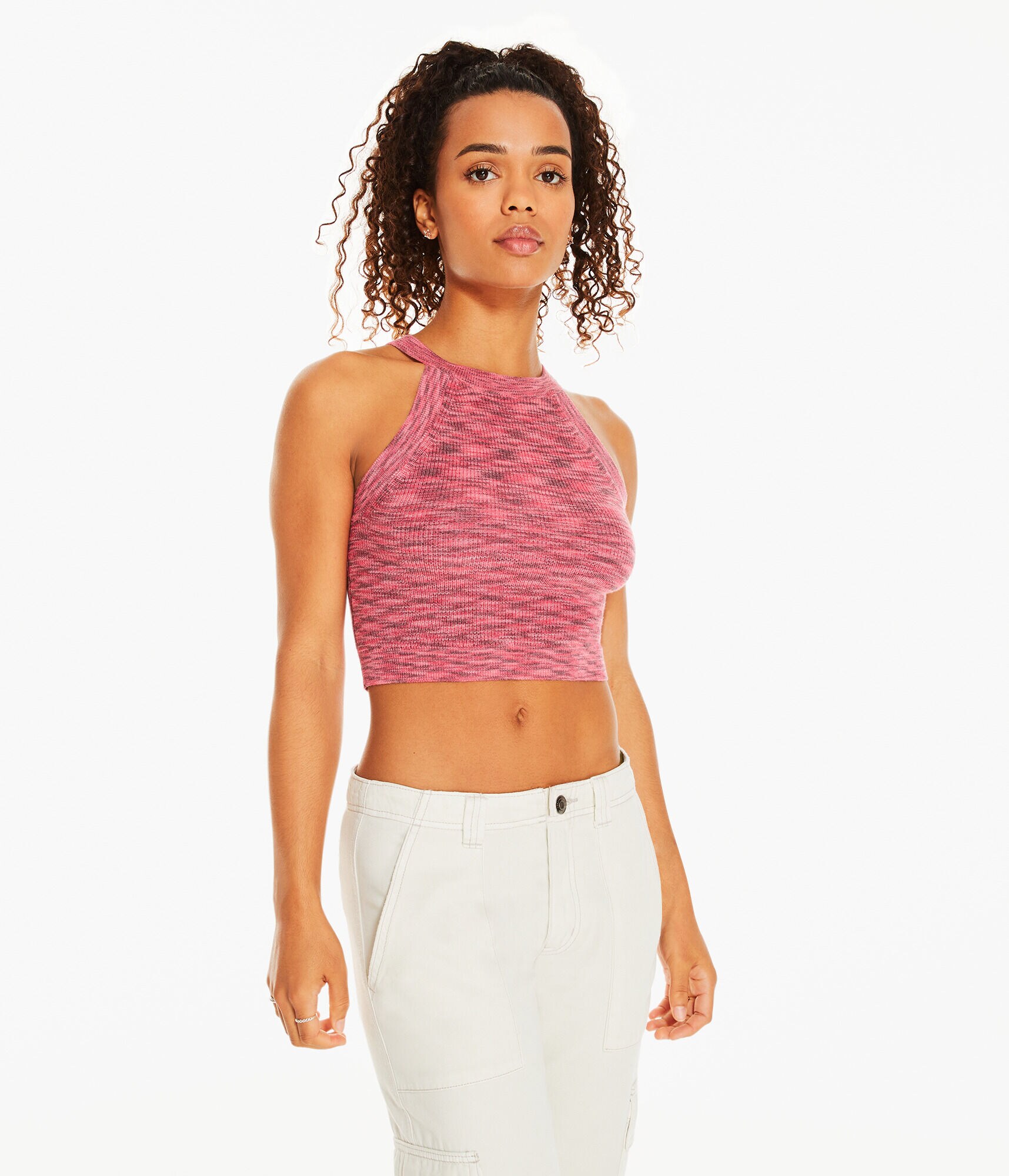 Space-Dye Cropped High-Neck Sweater Tank