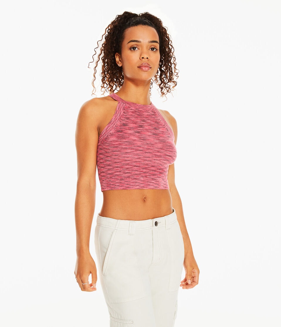 Space-Dye Cropped High-Neck Sweater Tank