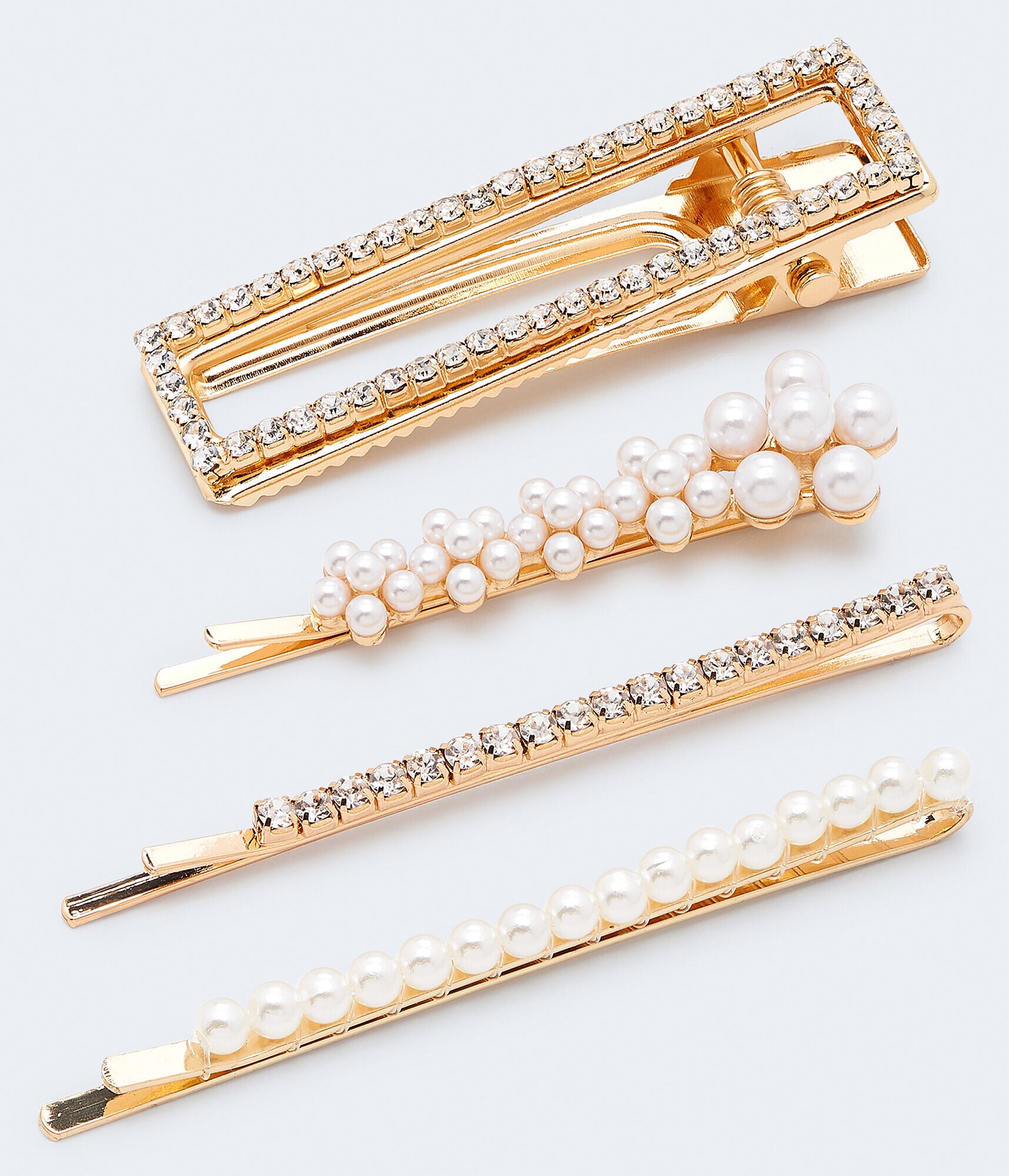 Faux Pearl &amp; Rhinestone Hair Clip 4-Pack