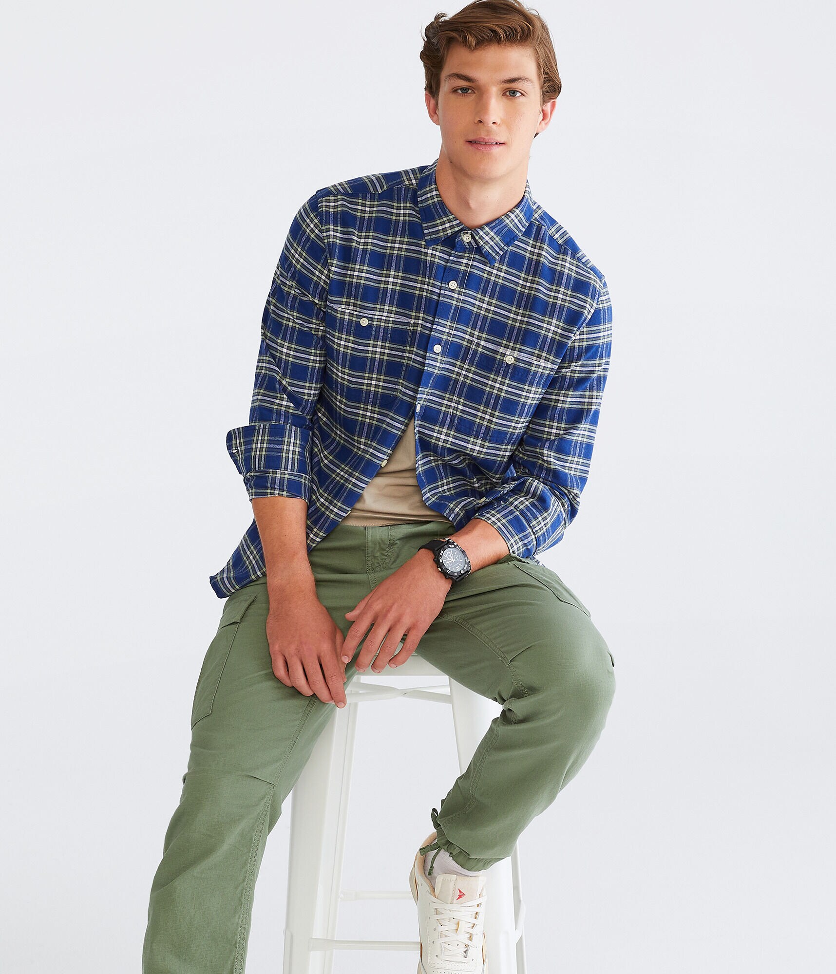 Long Sleeve Relaxed Plaid Oxford Shirt