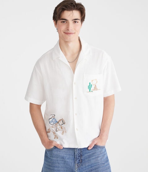 Short Sleeve Cowboy Boxy Linen Camp Shirt Short Sleeve Cowboy Boxy Linen Camp Shirt