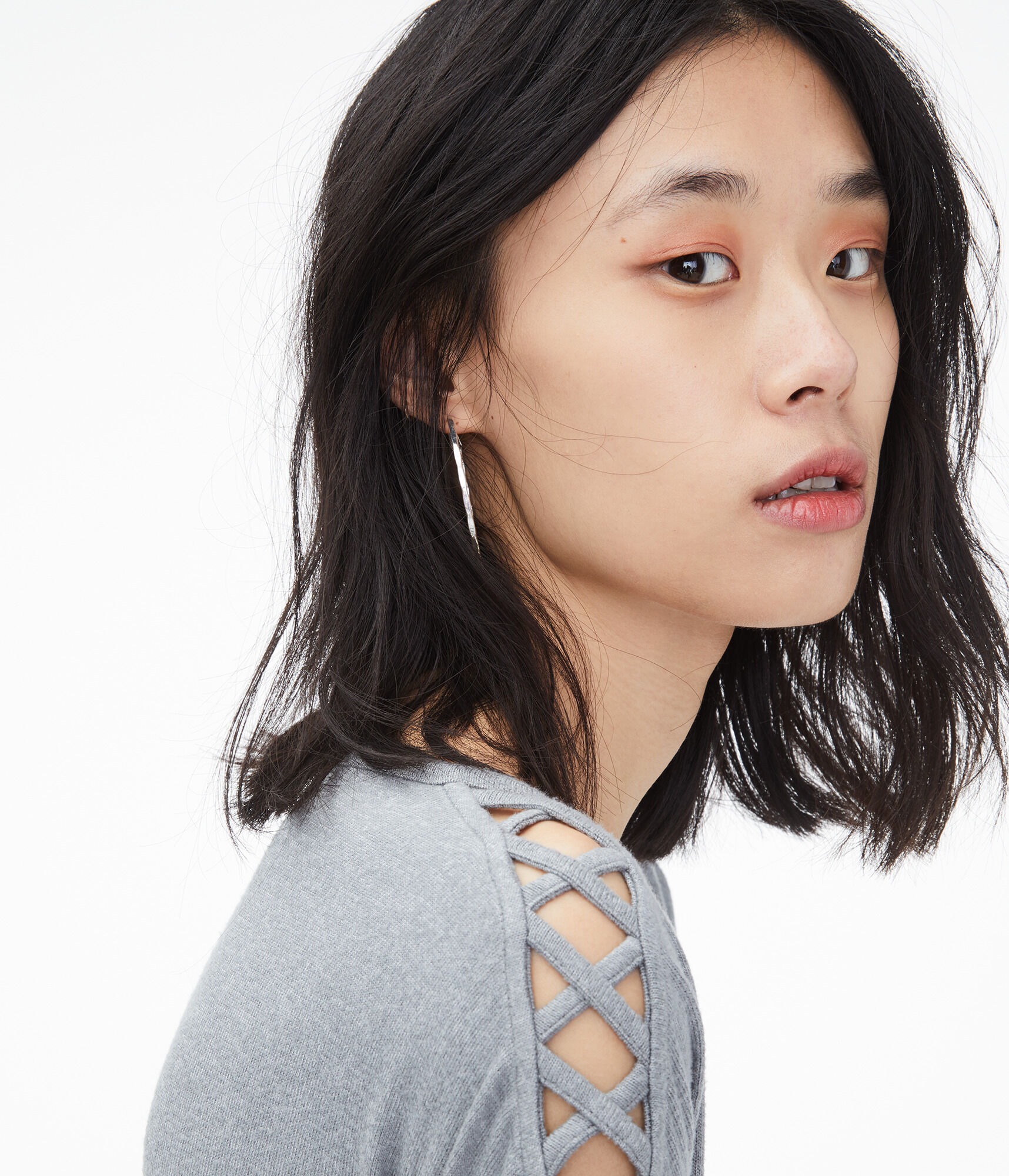 Long Sleeve Lattice Cold-Shoulder Top***