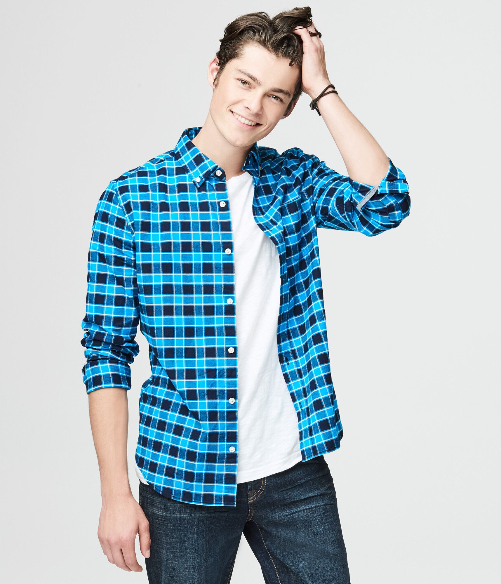 Long Sleeve Check Stretch Oxford Woven Shirt