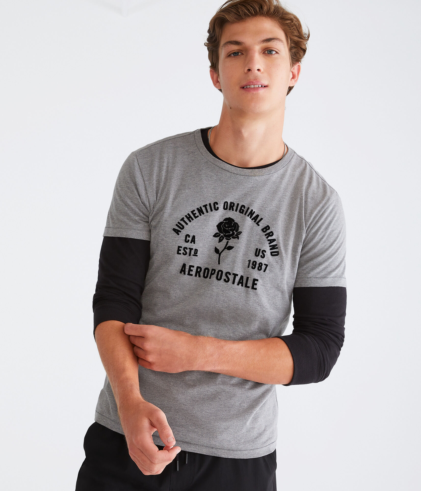 Aeropostale Rose Flocked Graphic Tee