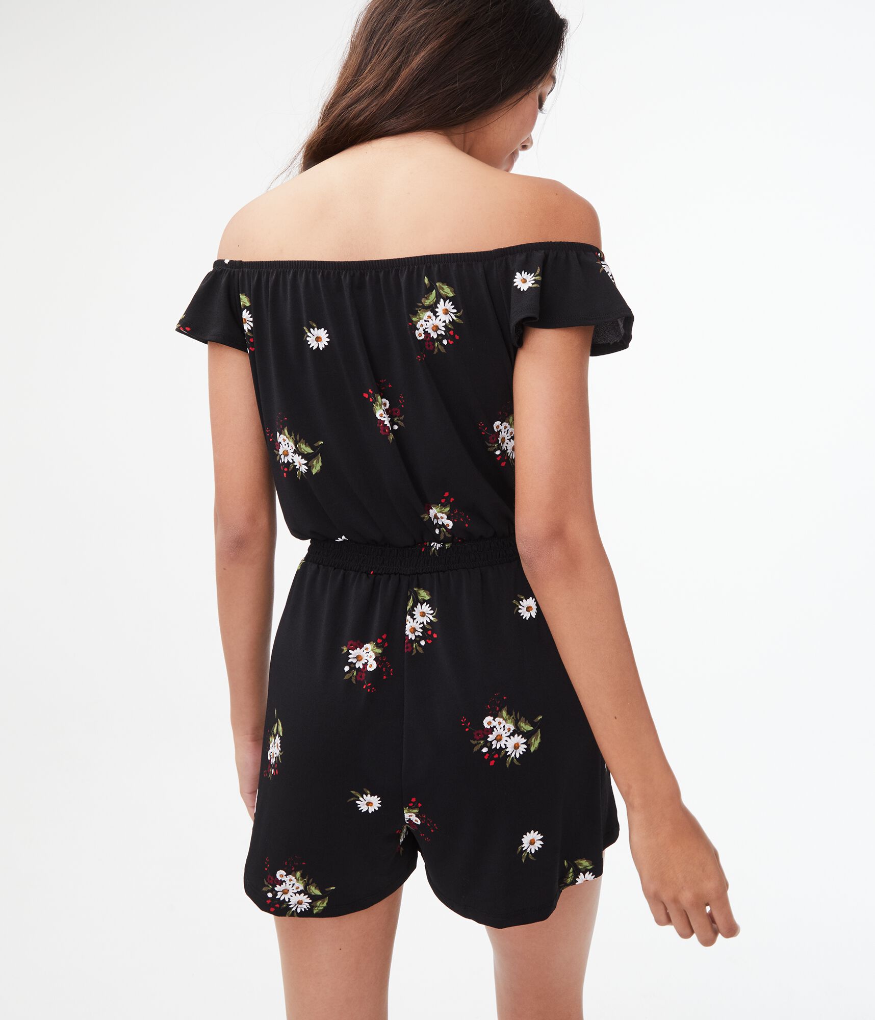 Floral Lace-Up Off-The-Shoulder Romper