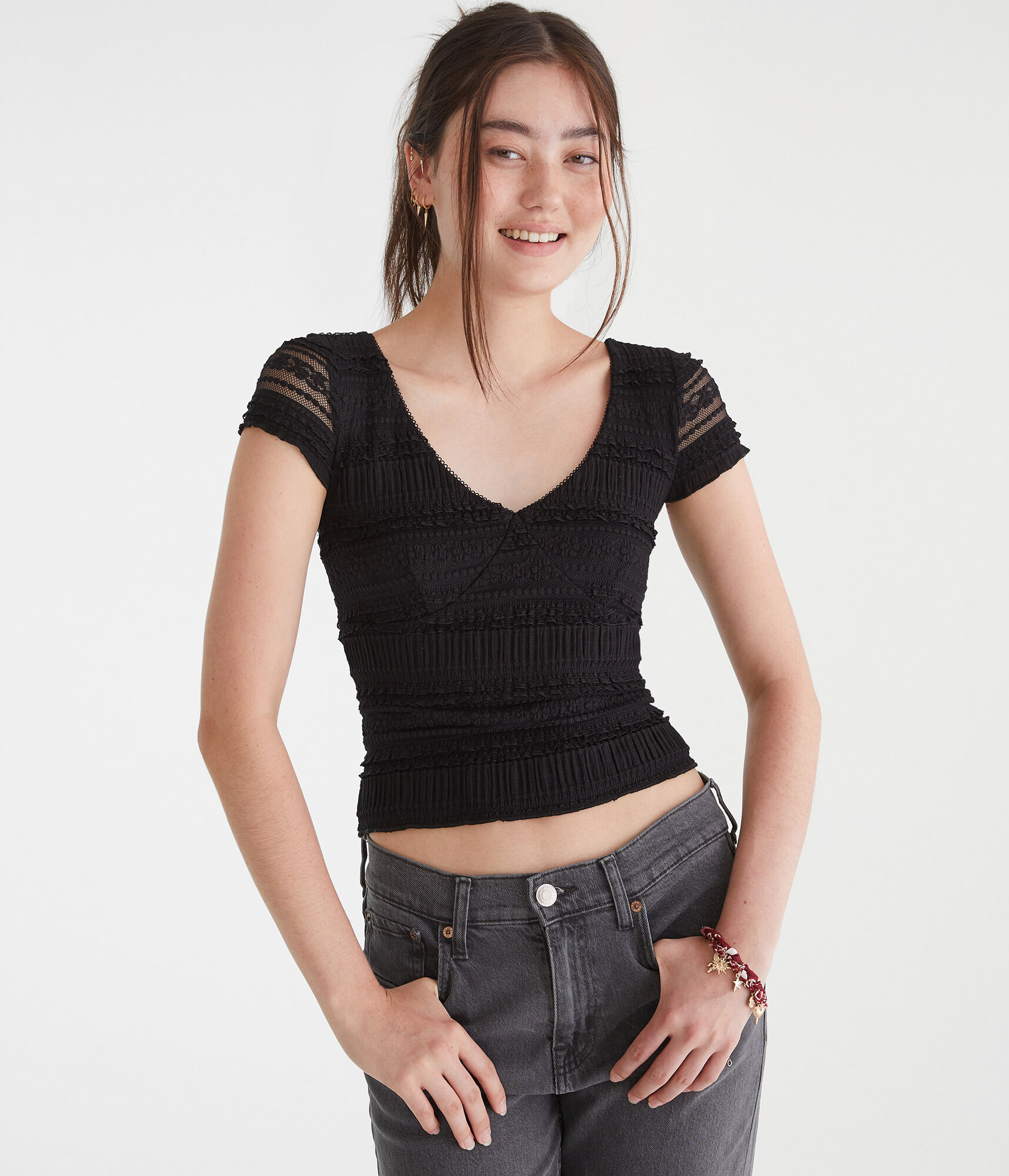 Textured Lace V-Neck Top