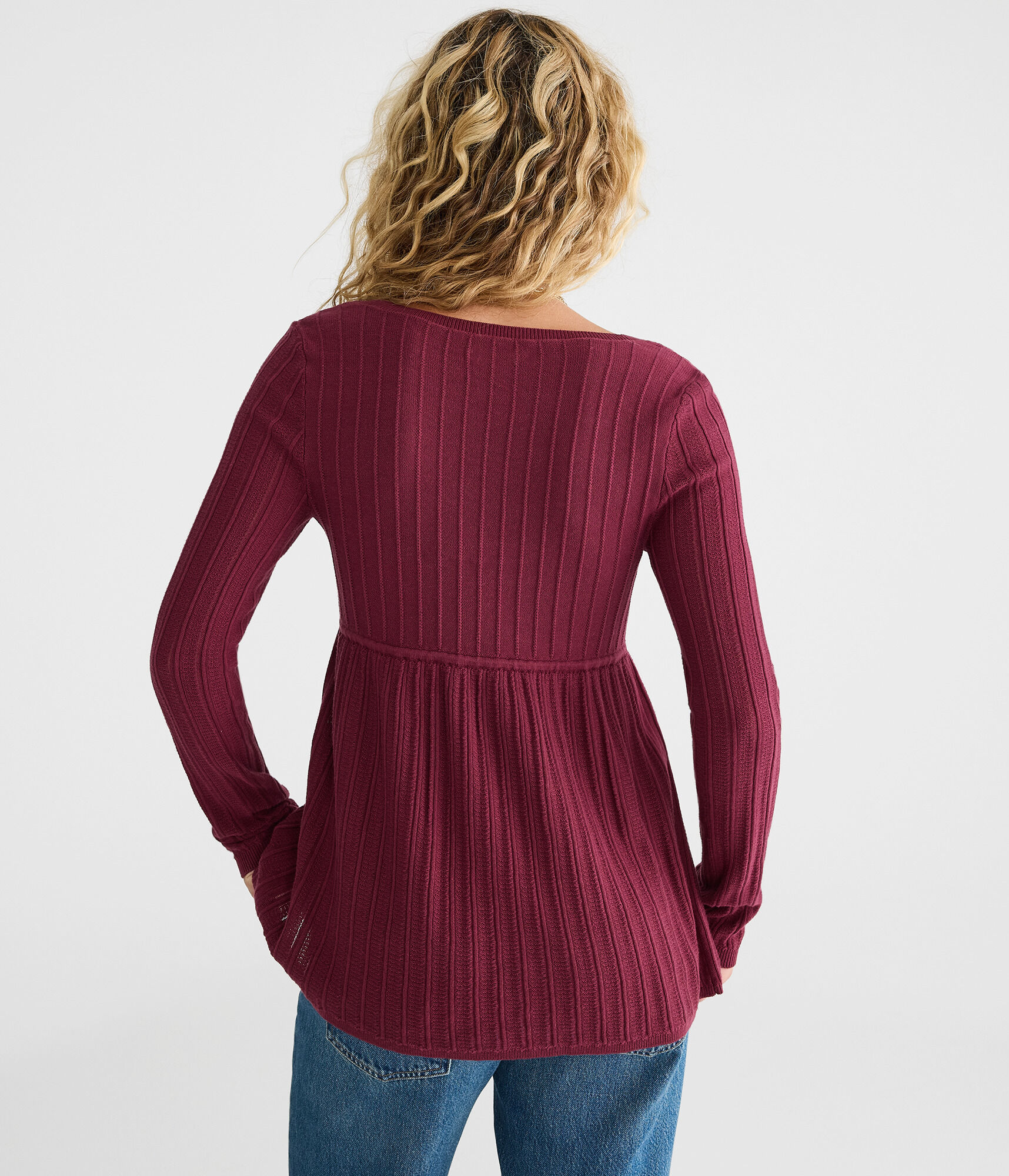 Textured Rib Scoop-Neck Babydoll Sweater