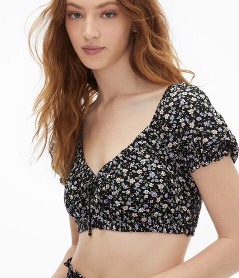 Floral Puff Sleeve Crop Top