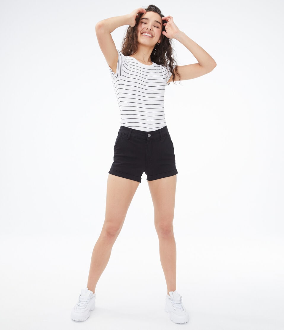 High-Rise Twill Midi Shorts