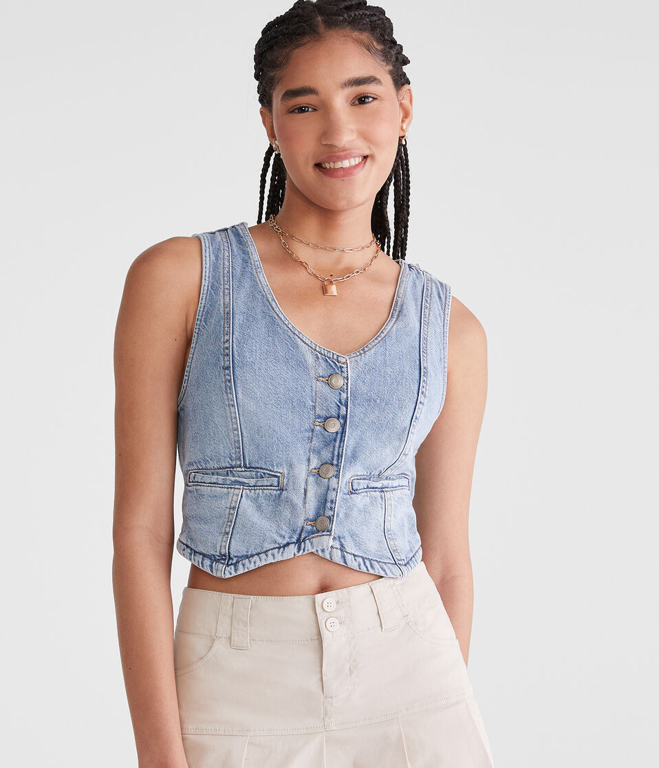 Cropped Denim Vest