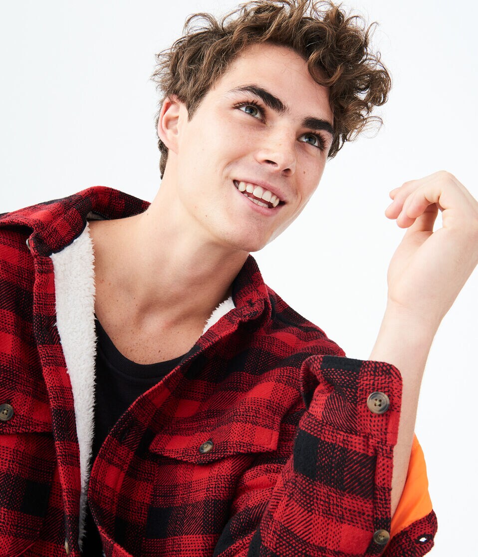 Plaid Sherpa-Lined Coat