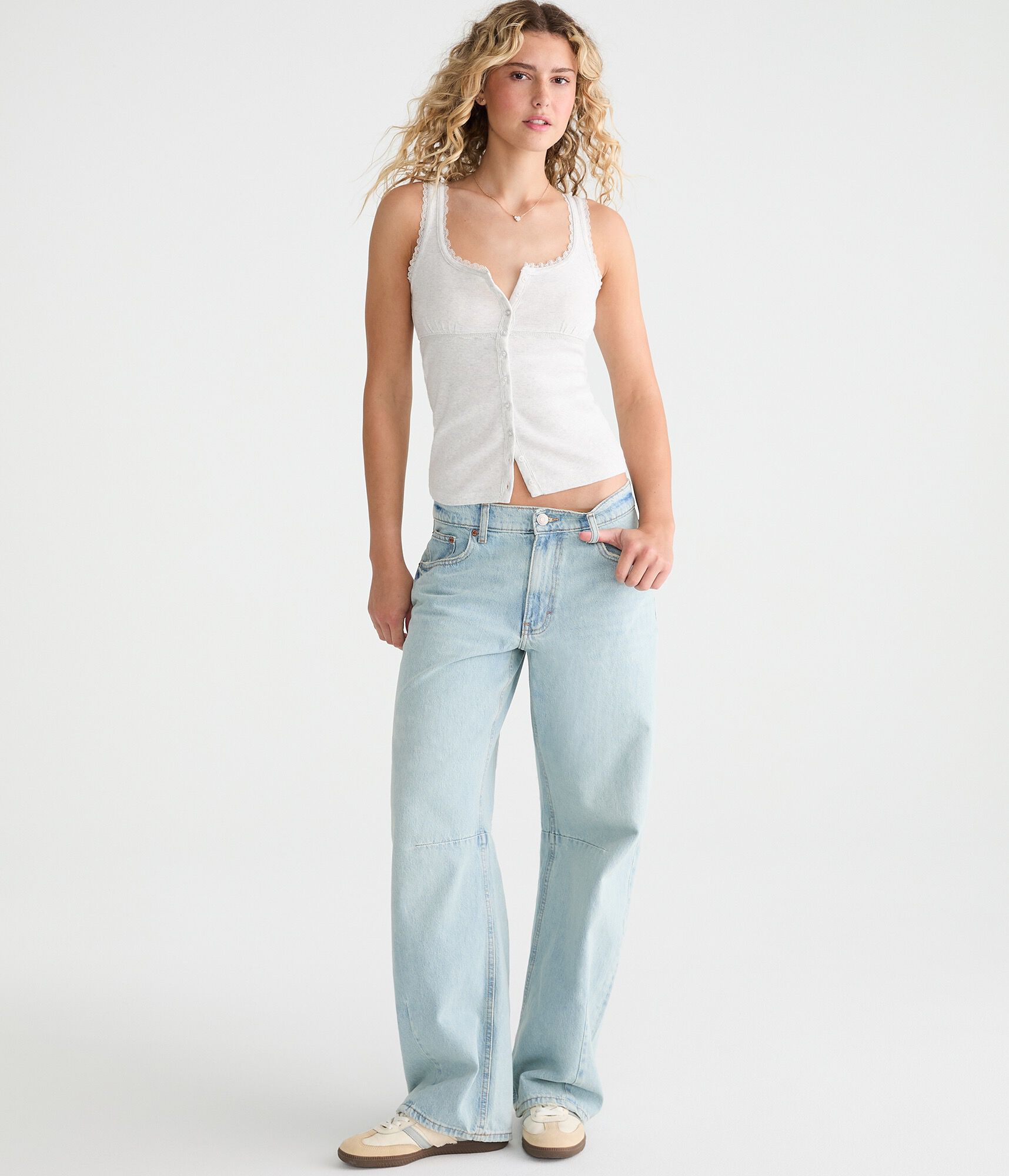 Seriously Soft Lace-Trim Buttoned Tank Top