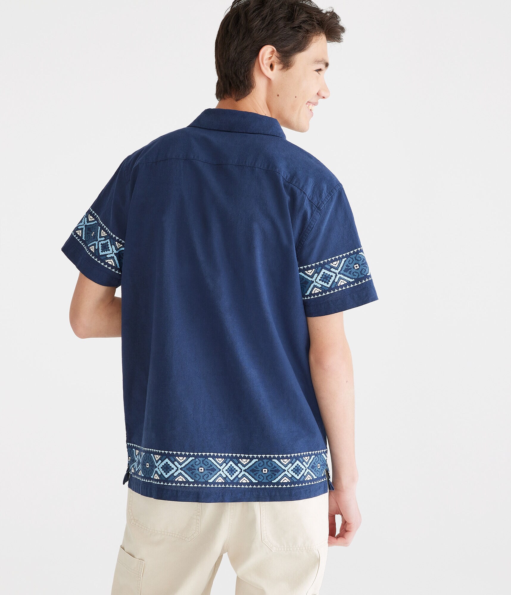 Geometric Border Print Camp Shirt
