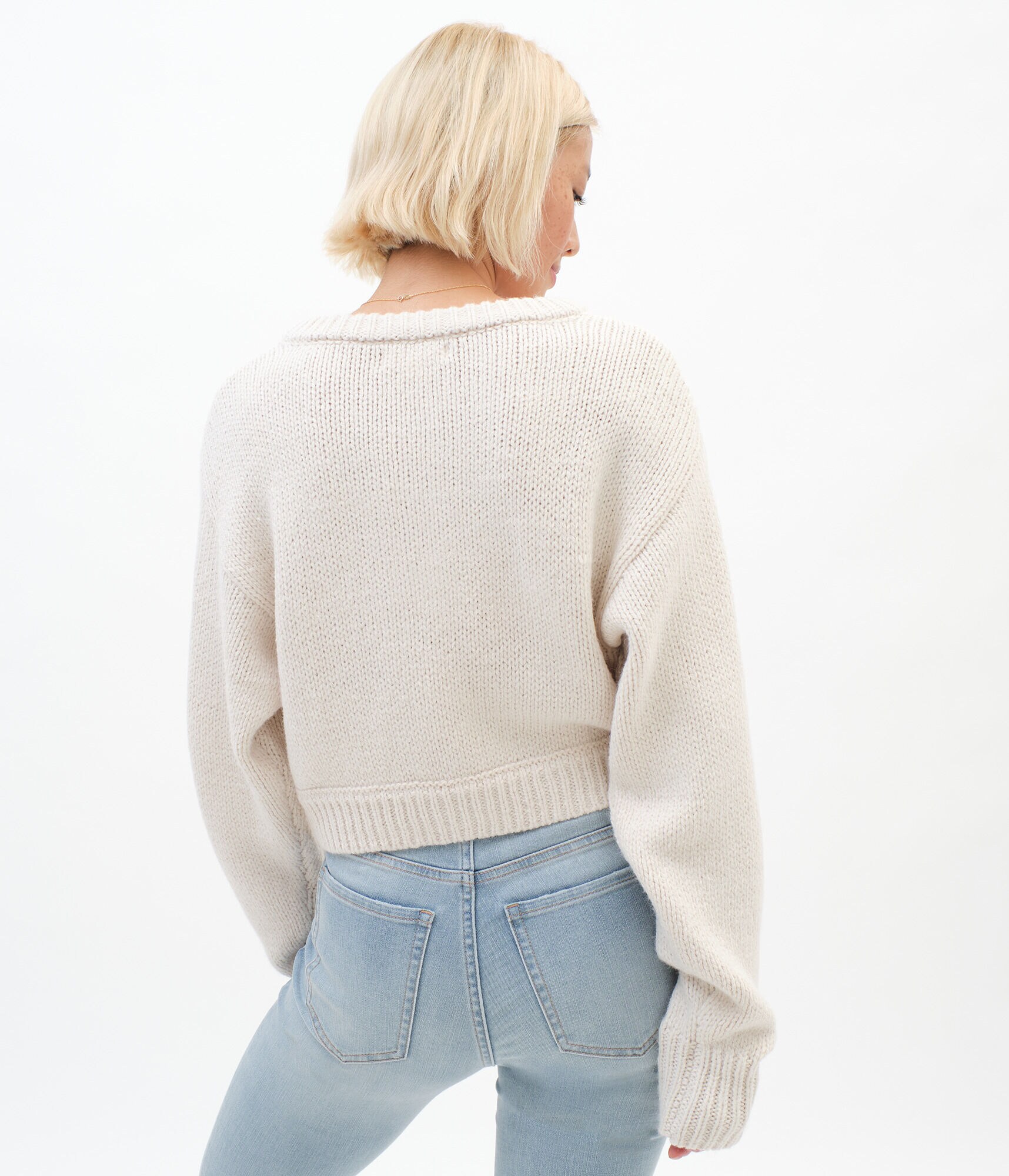 Oversized Sleeve Cropped Henley Sweater