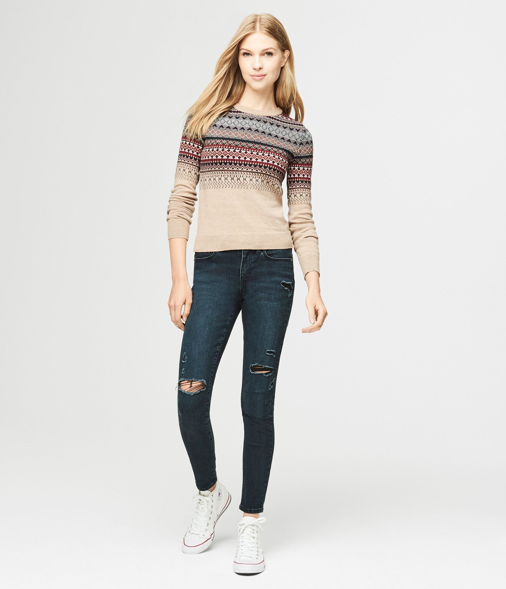 Mixed Pattern Raglan Sweater