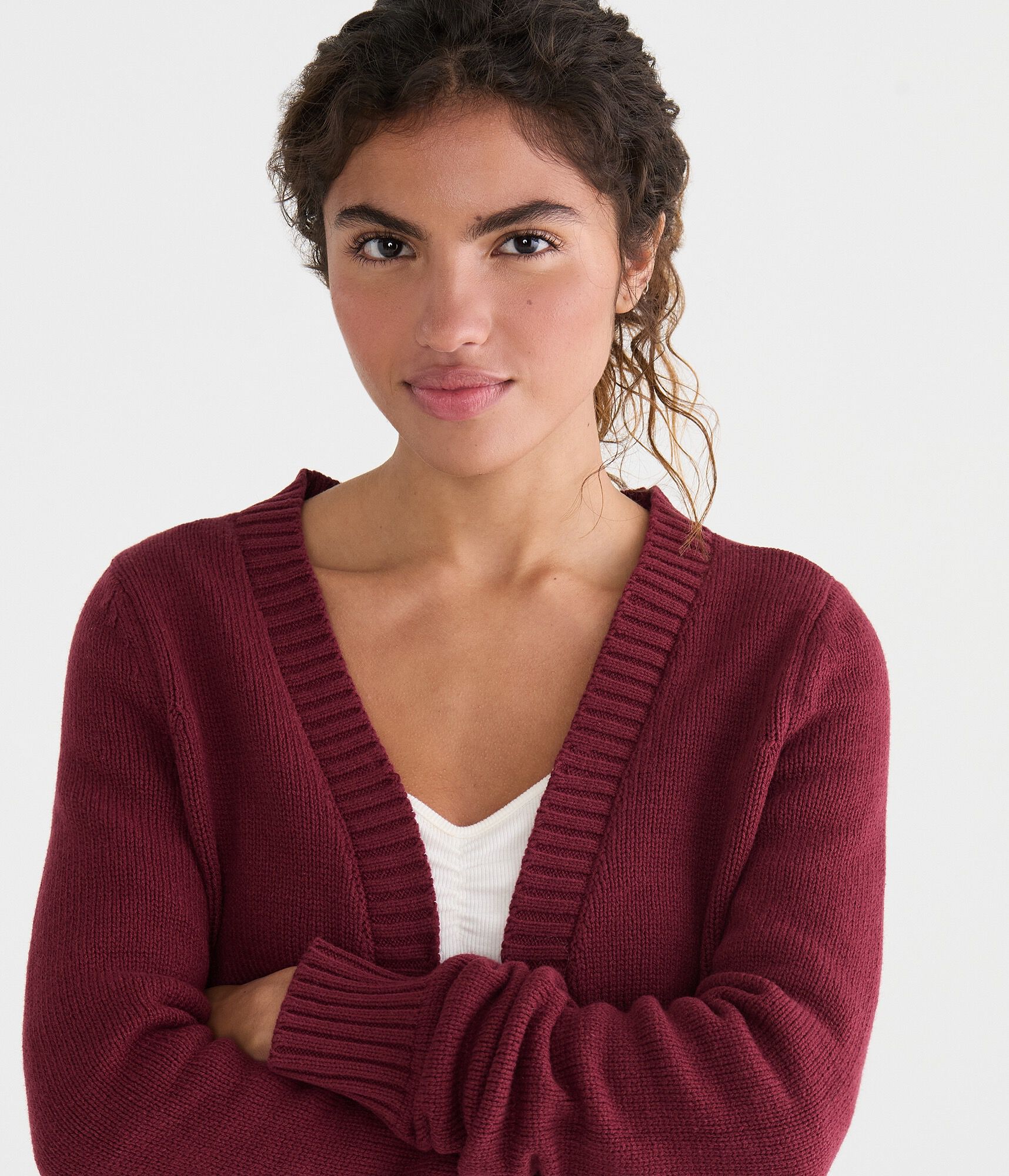 Long Sleeve Faux Fur-Trimmed Sweater Shrug