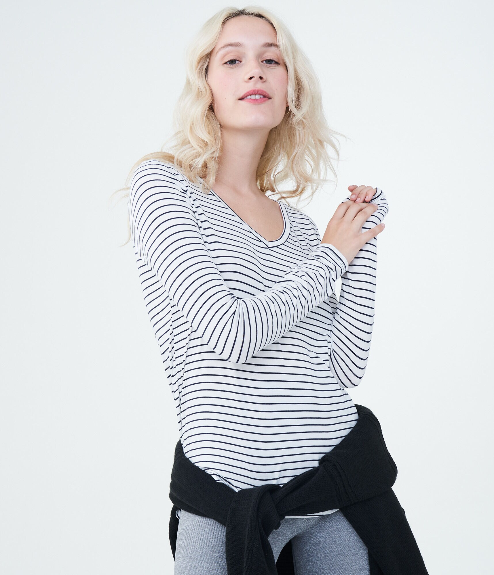 Long Sleeve Seriously Soft Striped V-Neck Tee