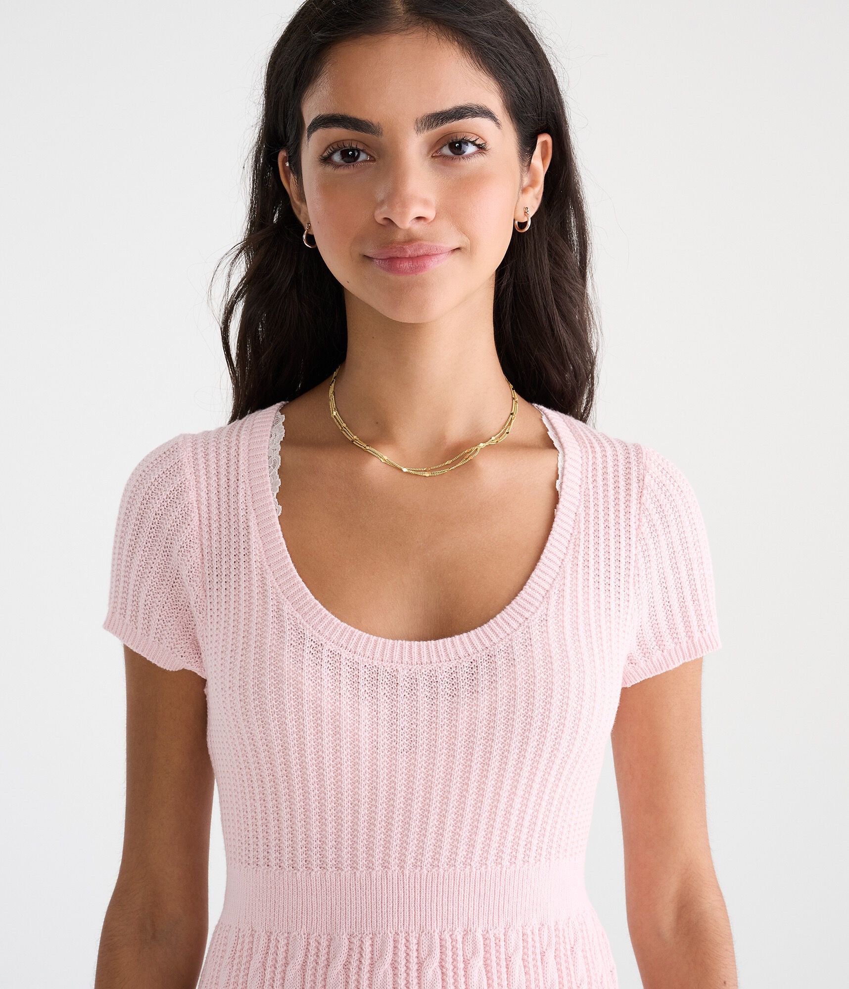 Short Sleeve Scoop-Neck Babydoll Sweater