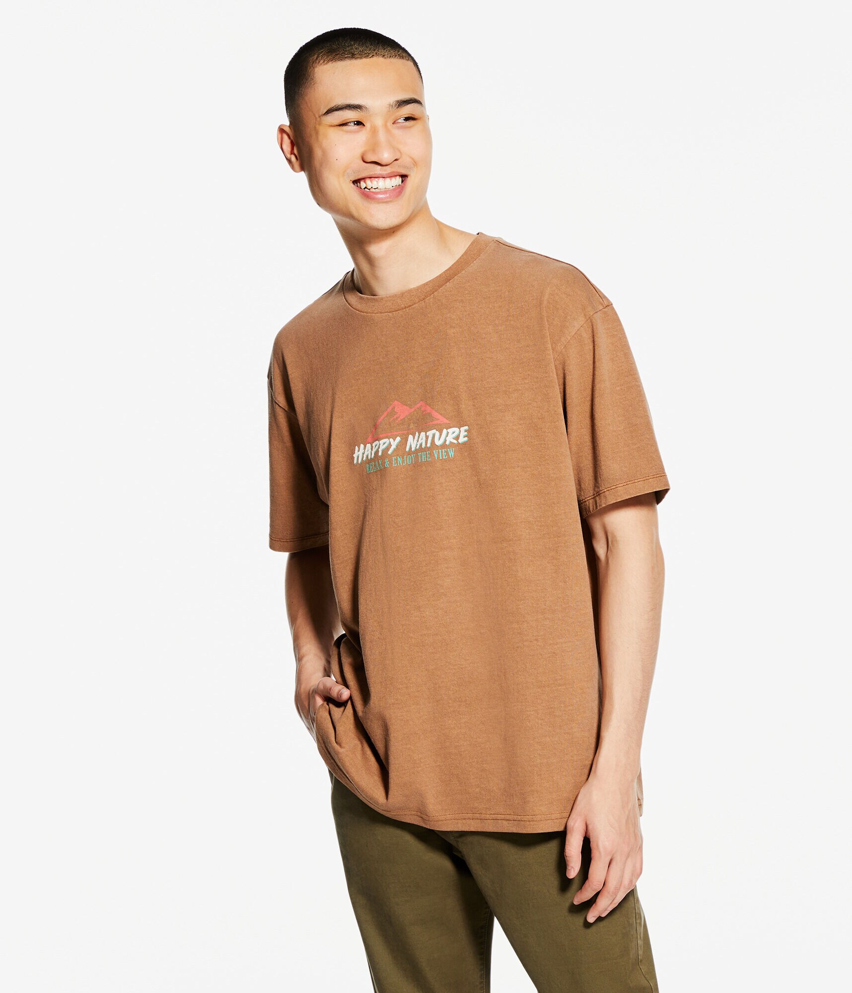 Happy Nature Washed Loose Fit Graphic Tee