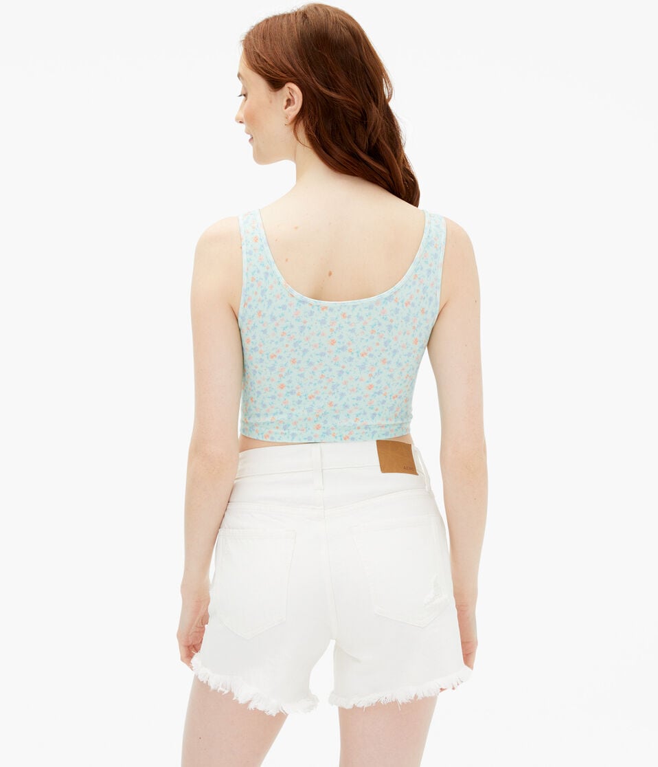 Floral Seamless Notch-Neck Cropped Tank