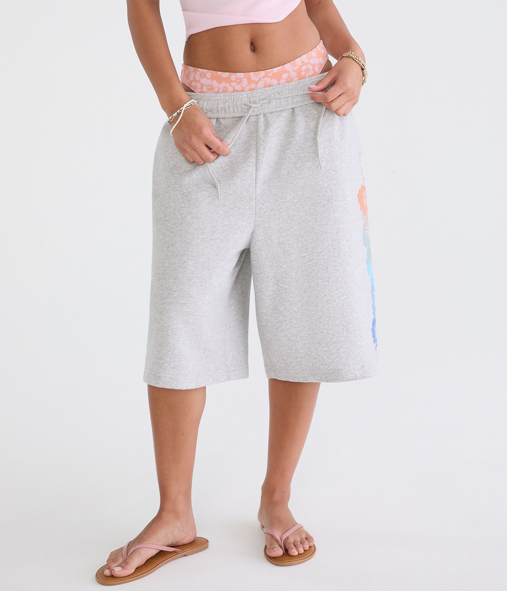 Roxy Hibiscus Mid-Rise Baggy Bermuda Fleece Shorts