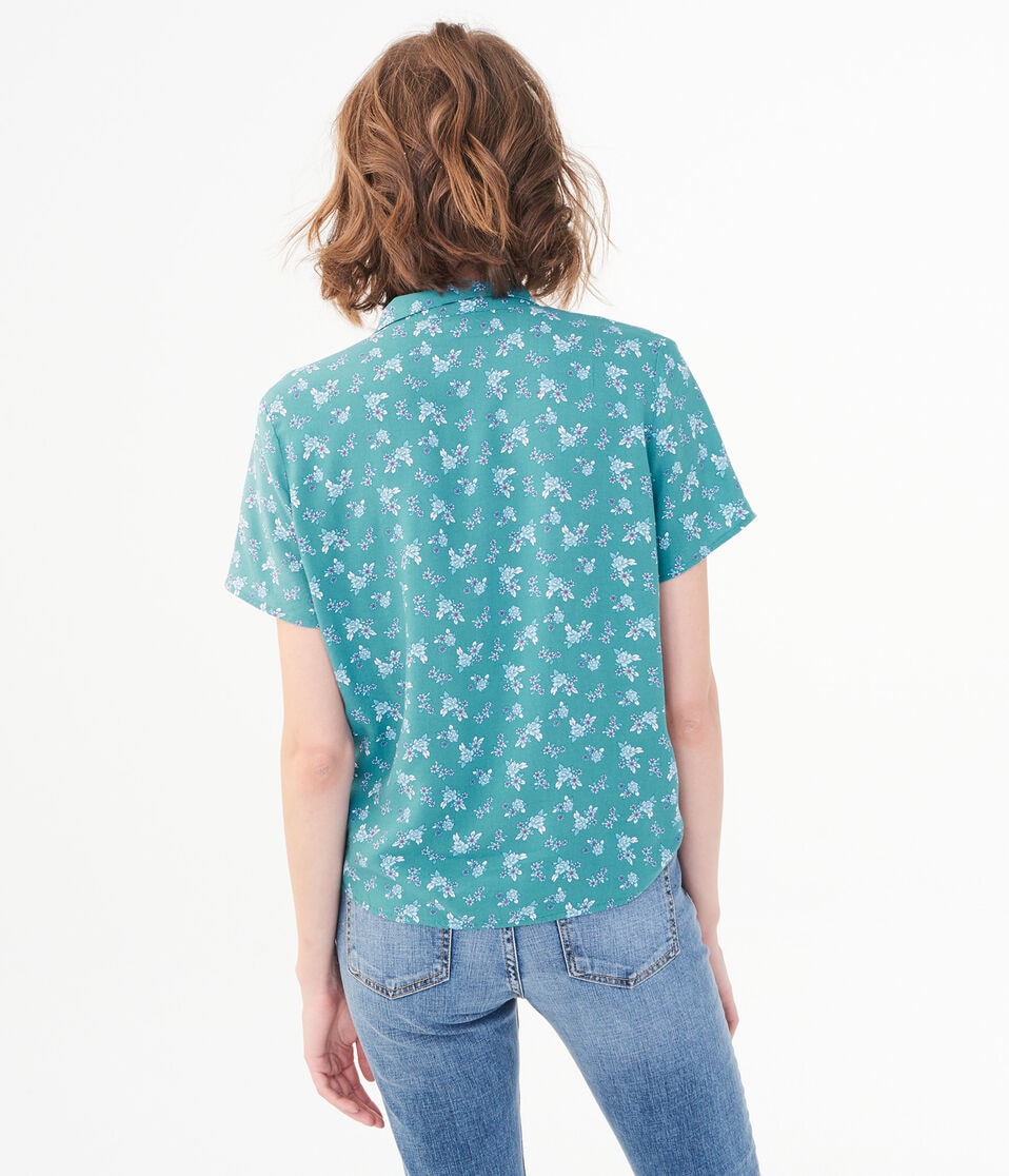 Floral Tie-Front Woven Camp Shirt
