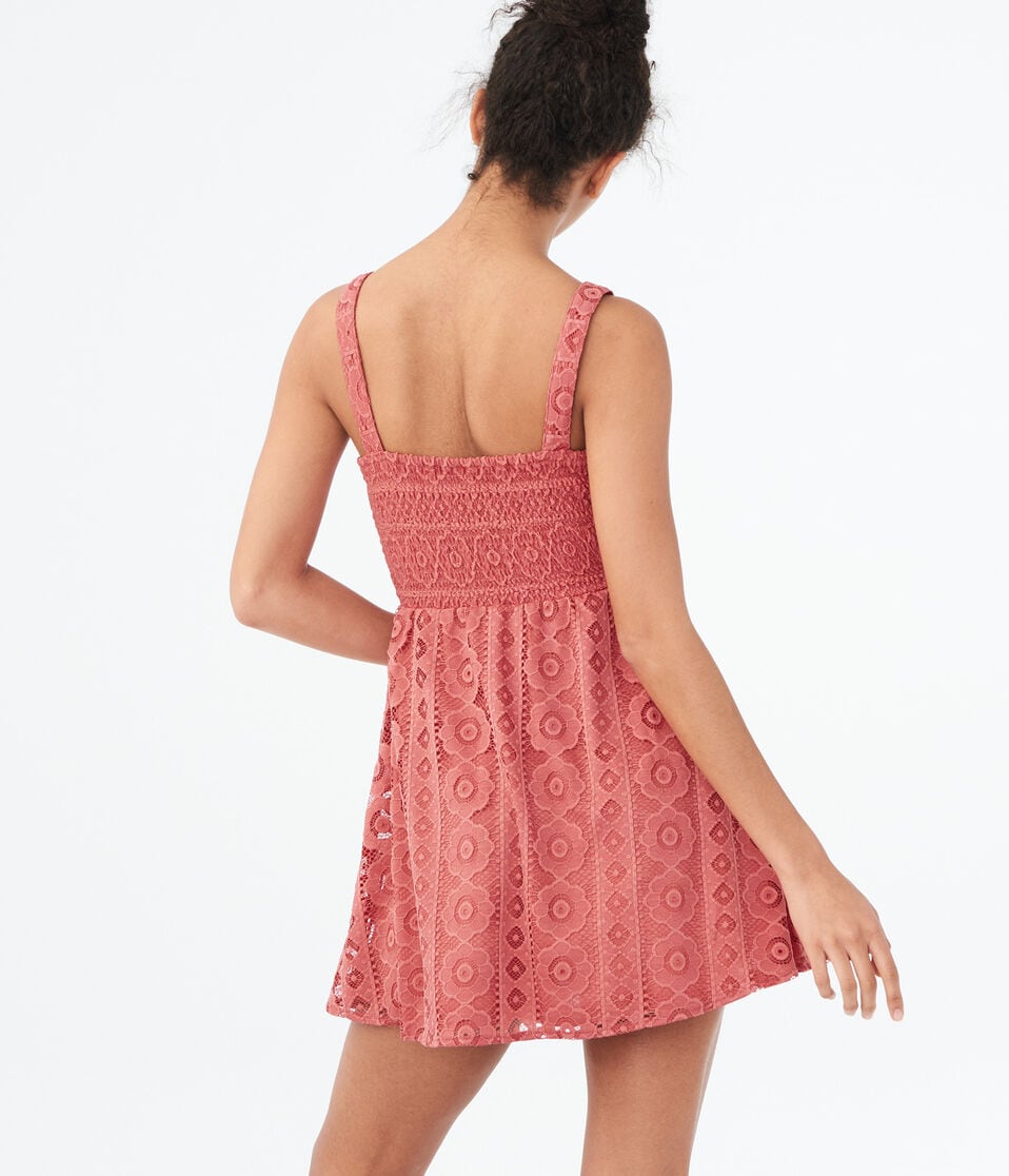 Solid Square-Neck Lace Fit & Flare Dress Solid Square-Neck Lace Fit & Flare Dress