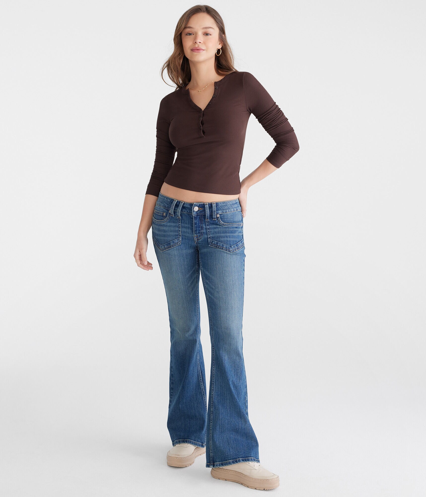 送料込★★Logo Low Rise Low-Rise Flare Jean