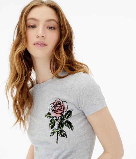 Rose Sketch Flocked Graphic Tee Rose Sketch Flocked Graphic Tee